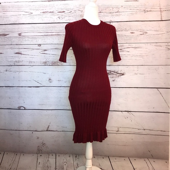 John + Jenn Judith Ribbed Ruffle Trim Dress, Red - Picture 2 of 8